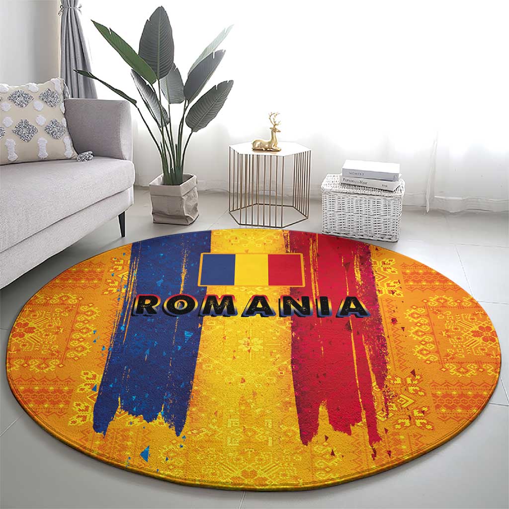 Personalized Romania Flag Day Round Carpet Traditional Pattern Royal Style