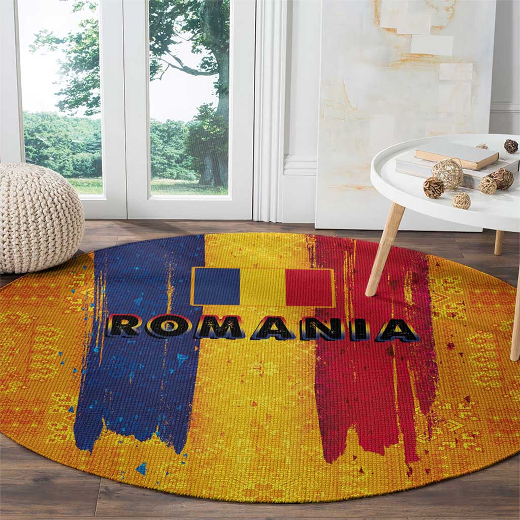 Personalized Romania Flag Day Round Carpet Traditional Pattern Royal Style