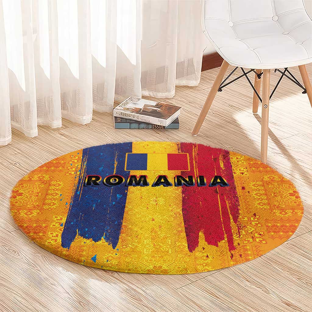 Personalized Romania Flag Day Round Carpet Traditional Pattern Royal Style