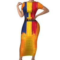 Personalized Romania Flag Day Short Sleeve Bodycon Dress Traditional Pattern Royal Style