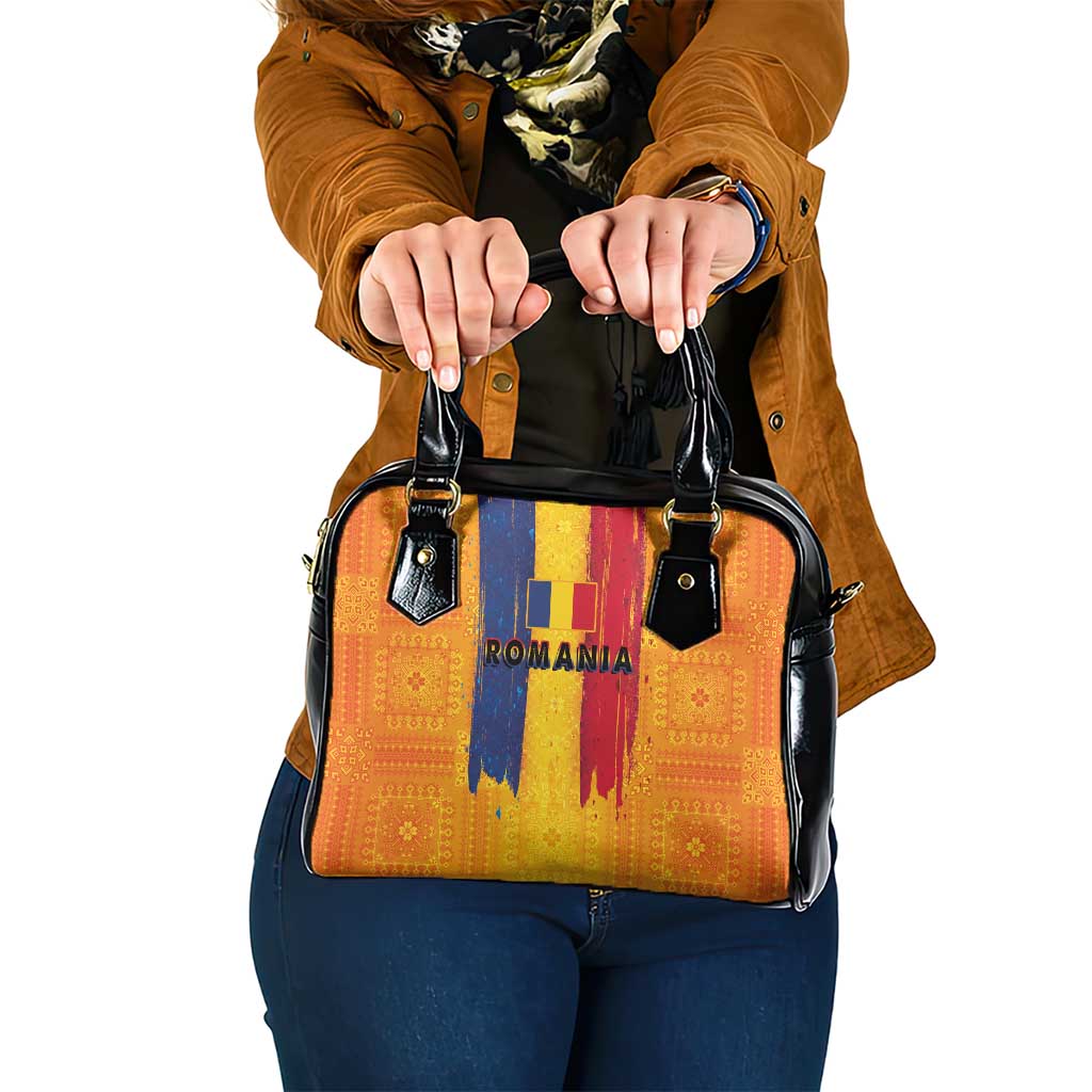 Personalized Romania Flag Day Shoulder Handbag Traditional Pattern Royal Style