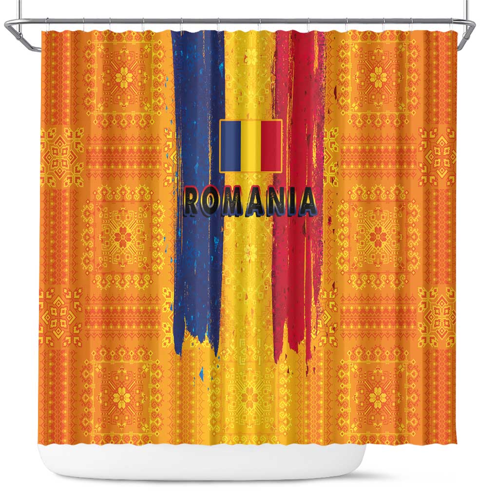 Personalized Romania Flag Day Shower Curtain Traditional Pattern Royal Style