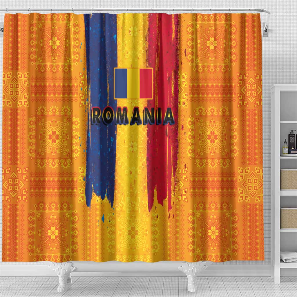 Personalized Romania Flag Day Shower Curtain Traditional Pattern Royal Style