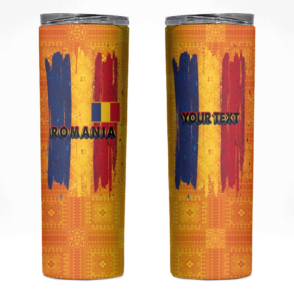 Personalized Romania Flag Day Skinny Tumbler Traditional Pattern Royal Style