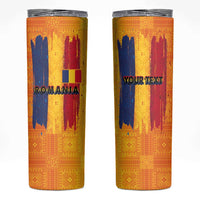 Personalized Romania Flag Day Skinny Tumbler Traditional Pattern Royal Style