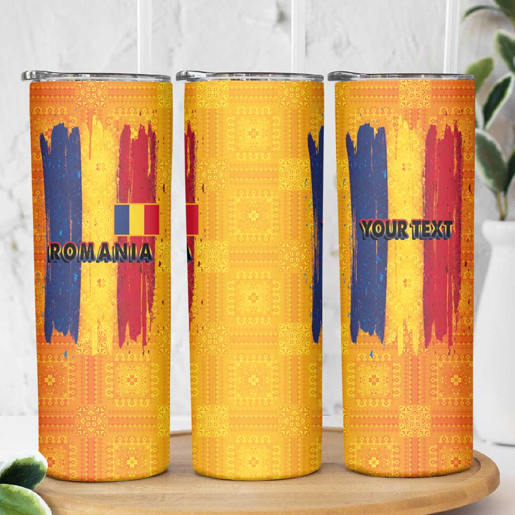 Personalized Romania Flag Day Skinny Tumbler Traditional Pattern Royal Style