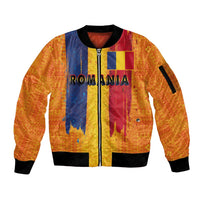 Personalized Romania Flag Day Sleeve Zip Bomber Jacket Traditional Pattern Royal Style