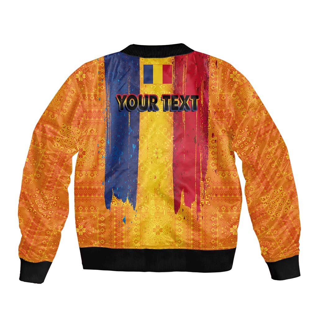 Personalized Romania Flag Day Sleeve Zip Bomber Jacket Traditional Pattern Royal Style