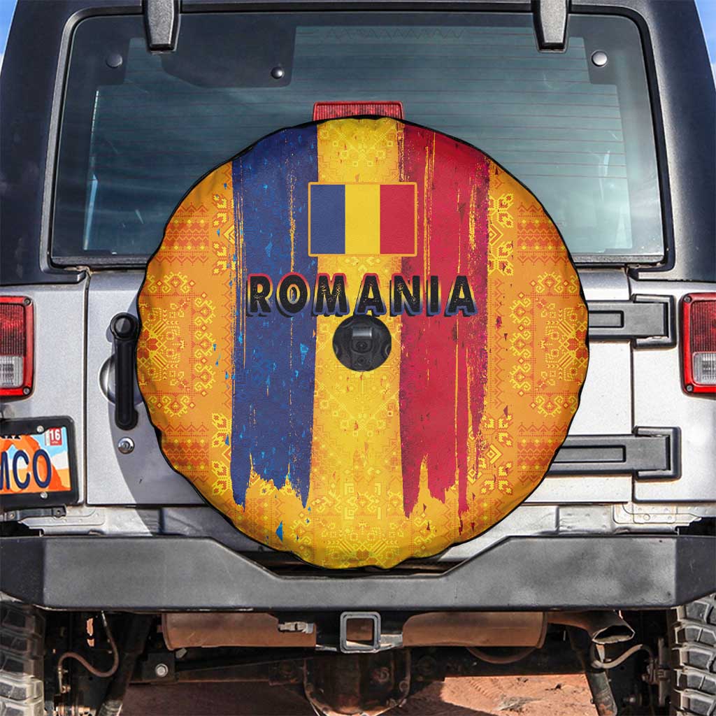 Personalized Romania Flag Day Spare Tire Cover Traditional Pattern Royal Style