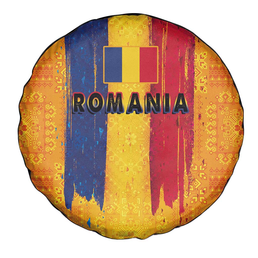 Personalized Romania Flag Day Spare Tire Cover Traditional Pattern Royal Style
