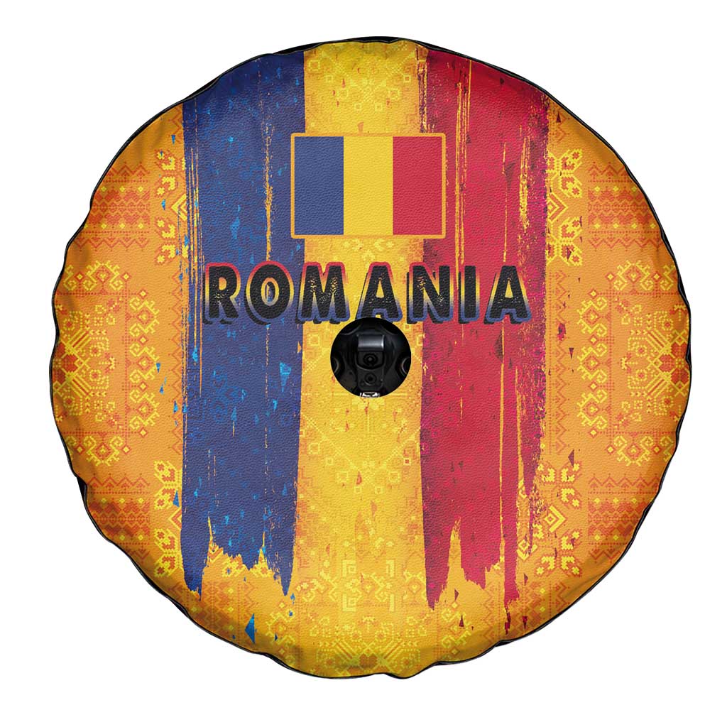 Personalized Romania Flag Day Spare Tire Cover Traditional Pattern Royal Style