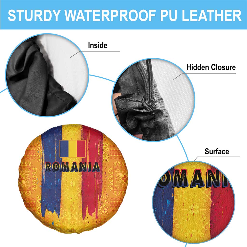 Personalized Romania Flag Day Spare Tire Cover Traditional Pattern Royal Style