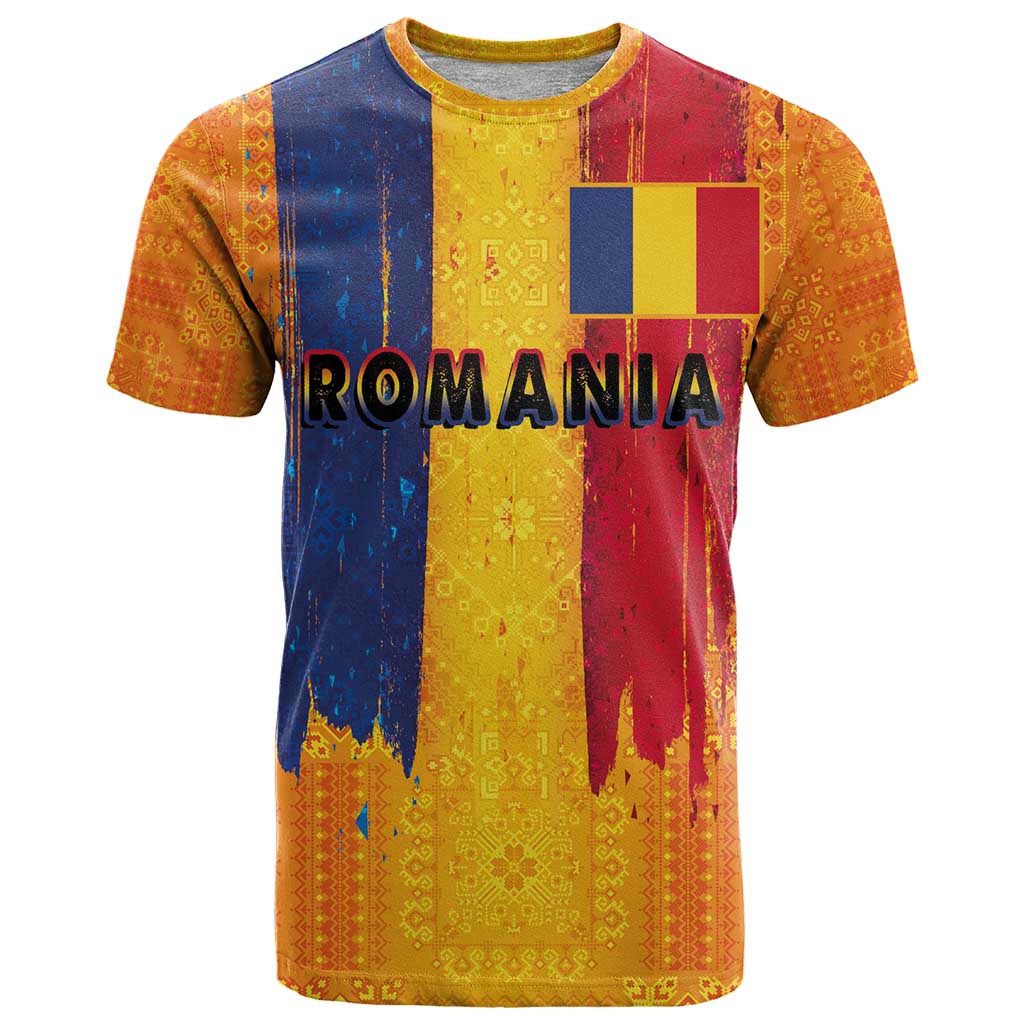 Personalized Romania Flag Day T Shirt Traditional Pattern Royal Style