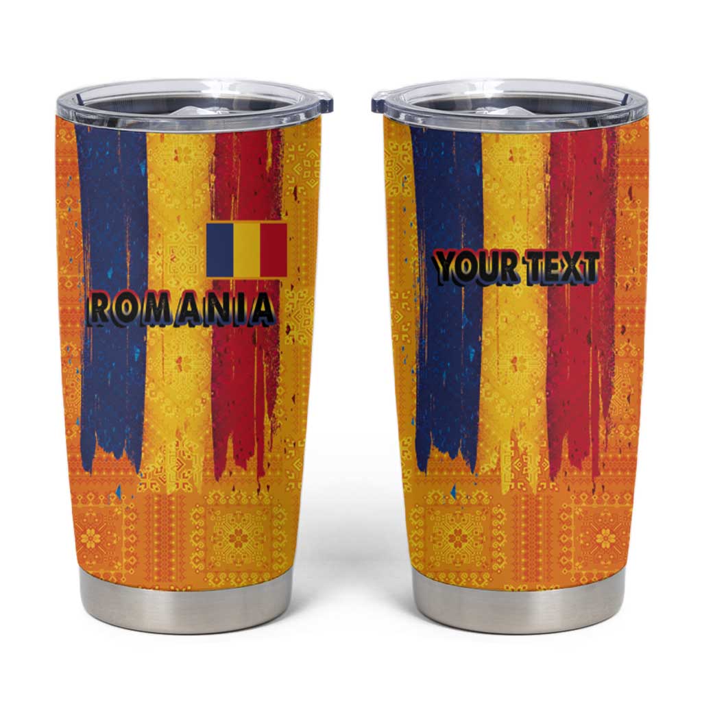 Personalized Romania Flag Day Tumbler Cup Traditional Pattern Royal Style