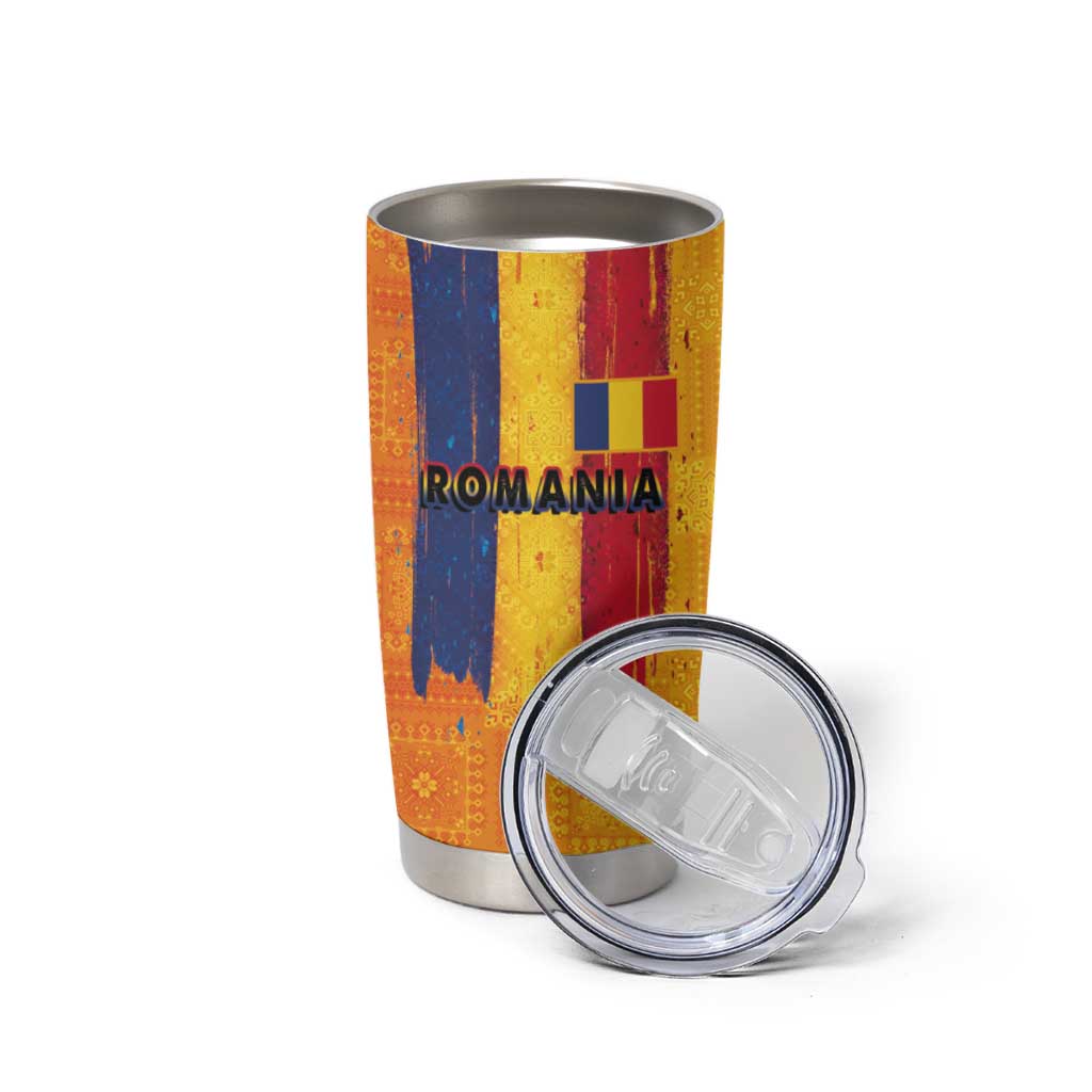 Personalized Romania Flag Day Tumbler Cup Traditional Pattern Royal Style