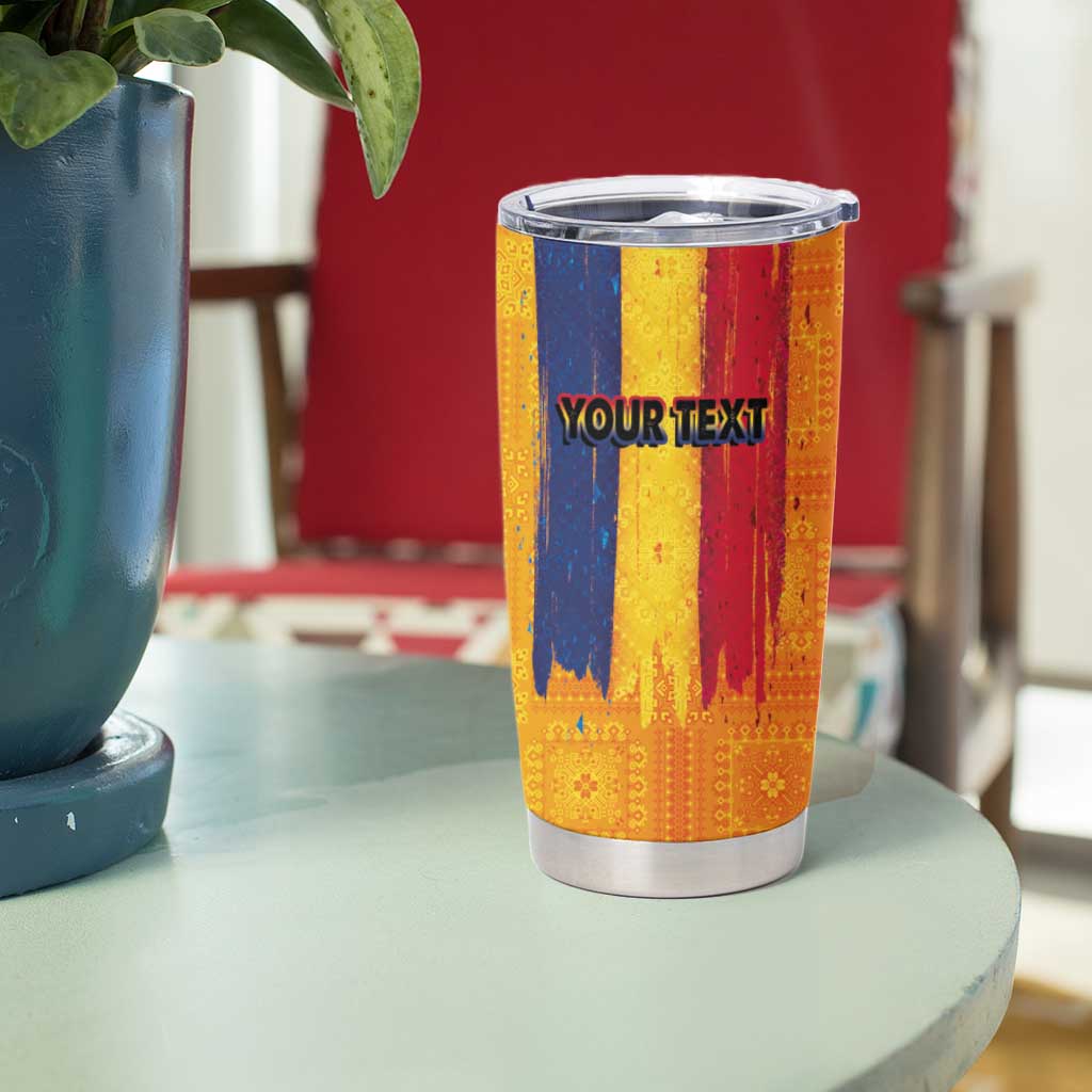 Personalized Romania Flag Day Tumbler Cup Traditional Pattern Royal Style