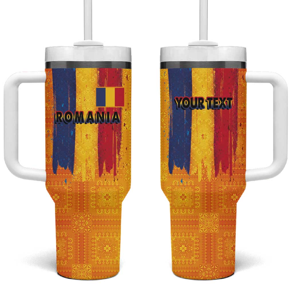 Personalized Romania Flag Day Tumbler With Handle Traditional Pattern Royal Style