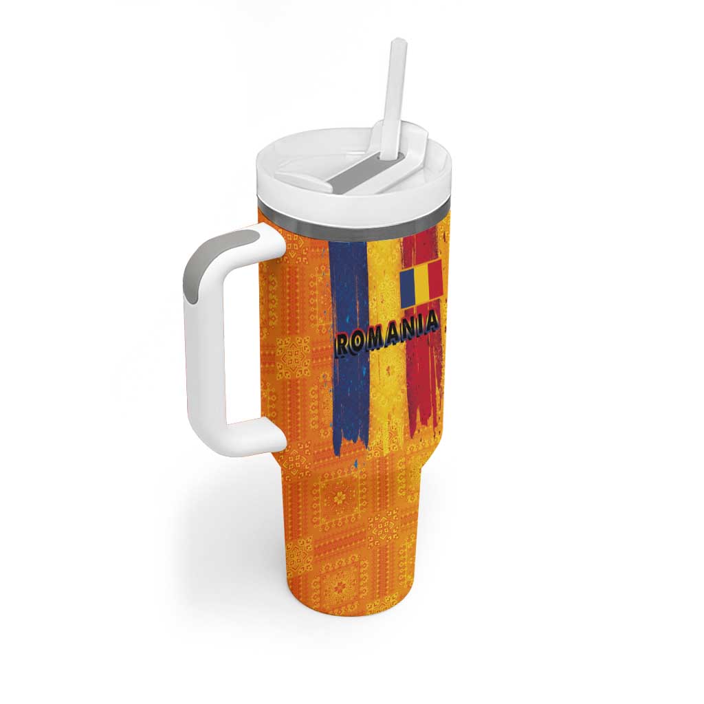 Personalized Romania Flag Day Tumbler With Handle Traditional Pattern Royal Style