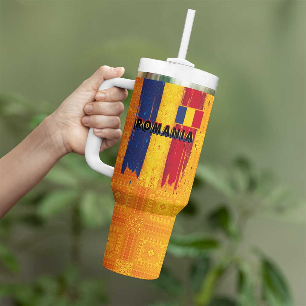 Personalized Romania Flag Day Tumbler With Handle Traditional Pattern Royal Style