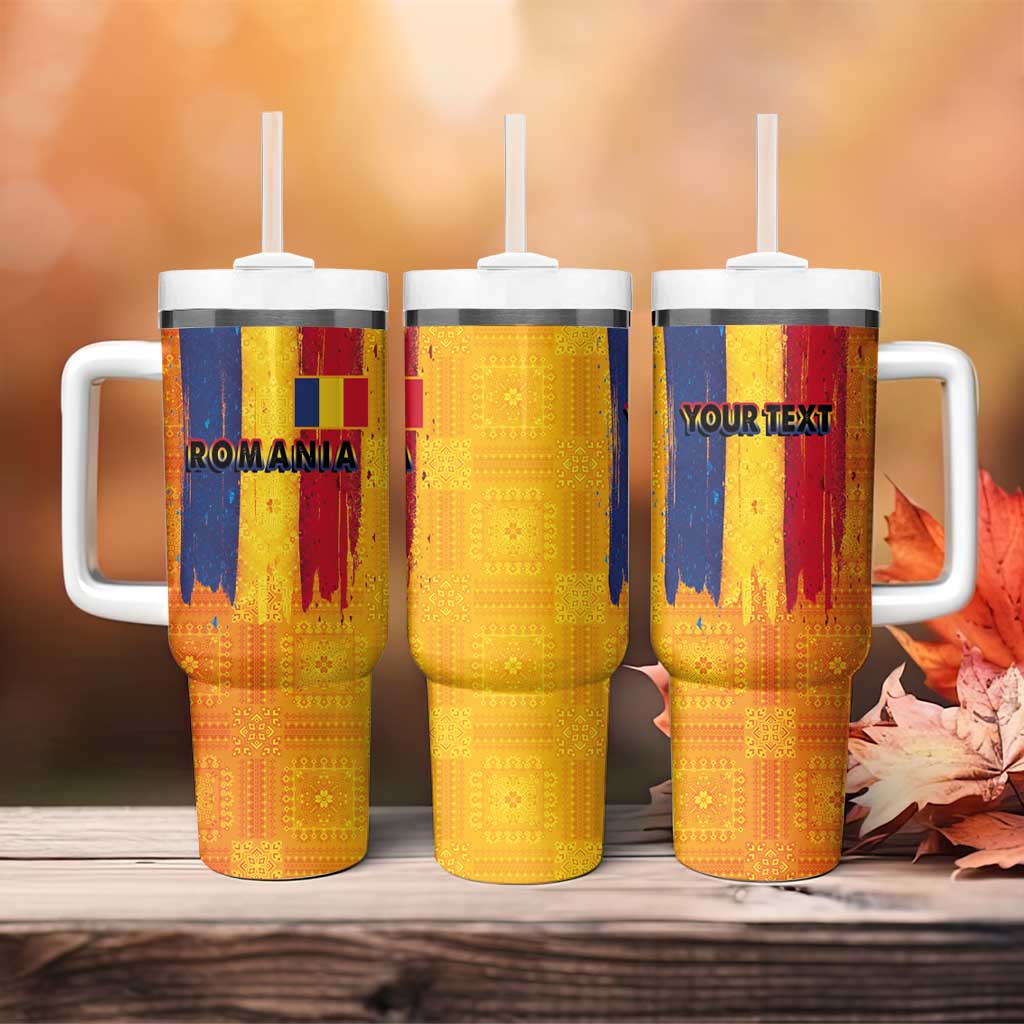 Personalized Romania Flag Day Tumbler With Handle Traditional Pattern Royal Style