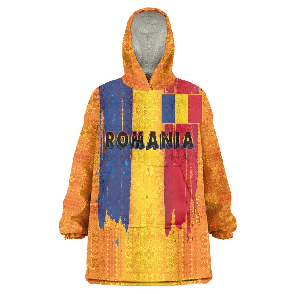 Personalized Romania Flag Day Wearable Blanket Hoodie Traditional Pattern Royal Style