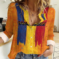 Personalized Romania Flag Day Women Casual Shirt Traditional Pattern Royal Style