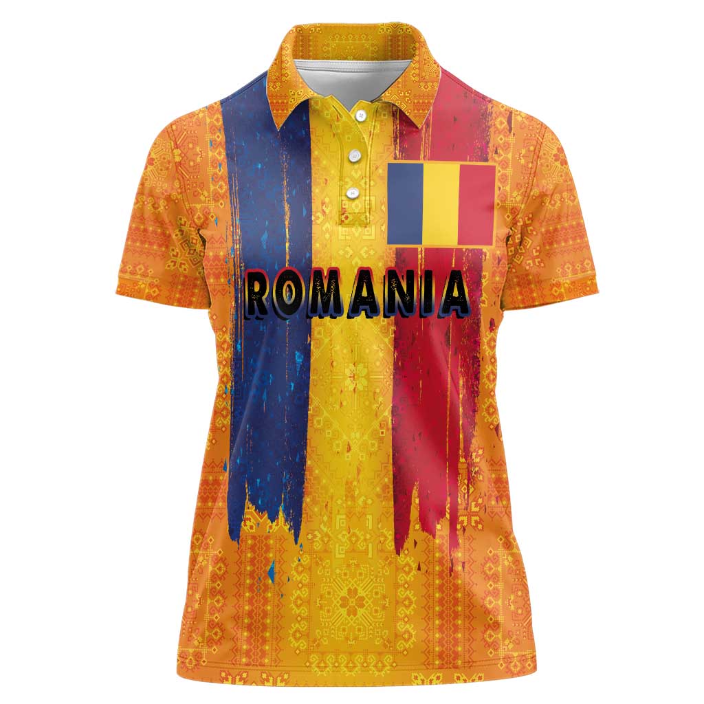 Personalized Romania Flag Day Women Polo Shirt Traditional Pattern Royal Style