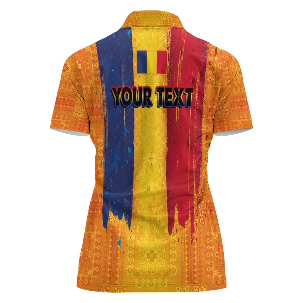 Personalized Romania Flag Day Women Polo Shirt Traditional Pattern Royal Style