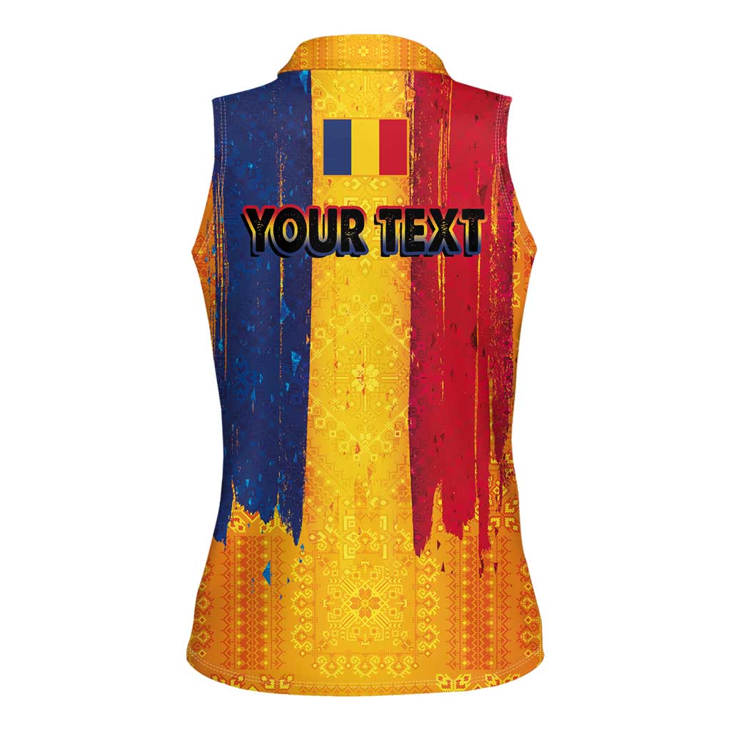 Personalized Romania Flag Day Women Sleeveless Polo Shirt Traditional Pattern Royal Style