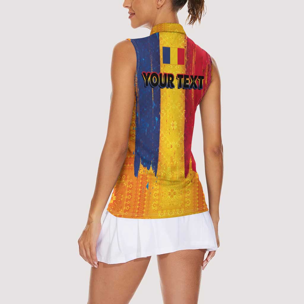 Personalized Romania Flag Day Women Sleeveless Polo Shirt Traditional Pattern Royal Style