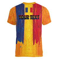 Personalized Romania Flag Day Women V-Neck T-Shirt Traditional Pattern Royal Style