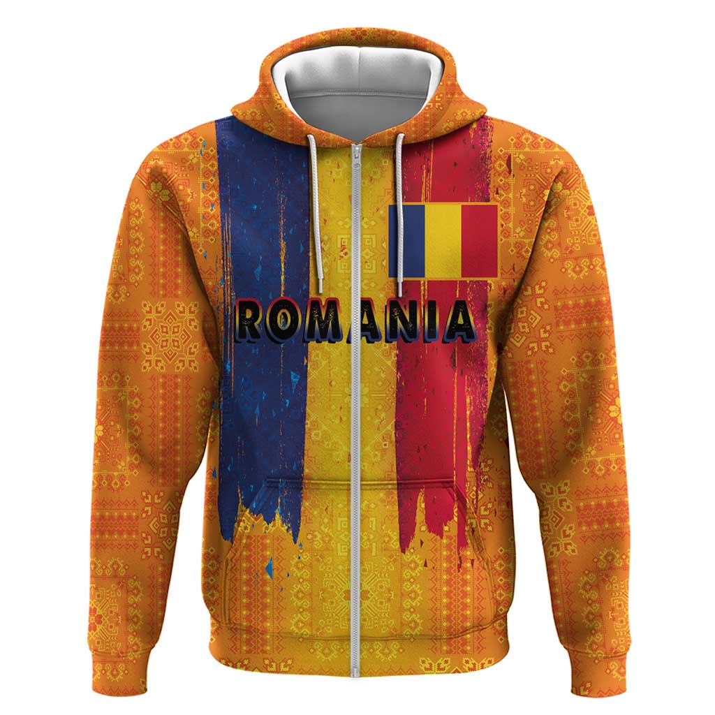 Personalized Romania Flag Day Zip Hoodie Traditional Pattern Royal Style