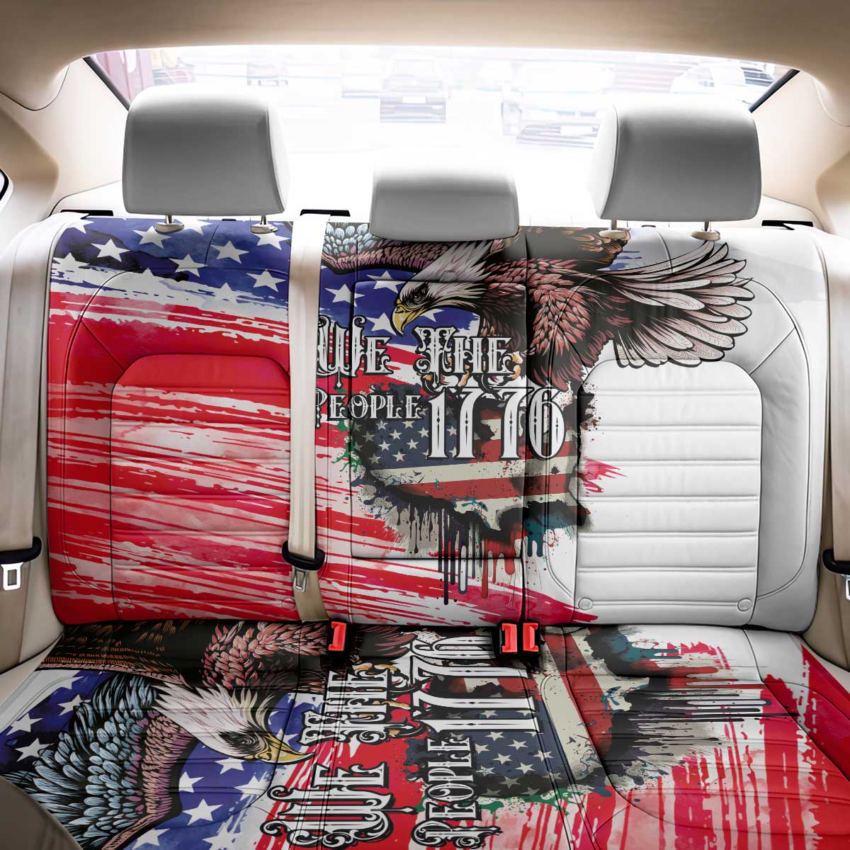 The United States Independence Day Back Car Seat Cover We The People Watercolor Style