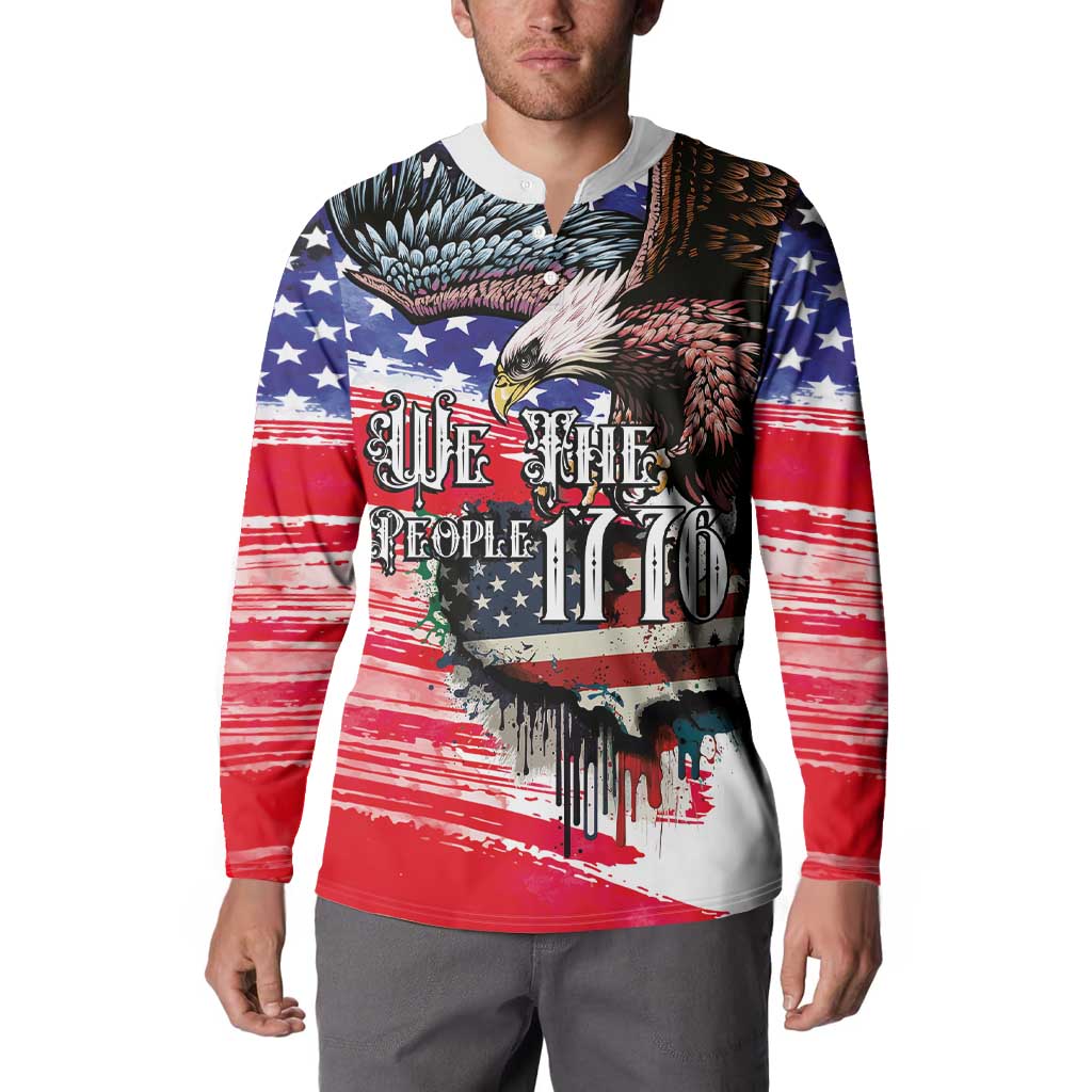 The United States Independence Day Button Sweatshirt We The People Watercolor Style
