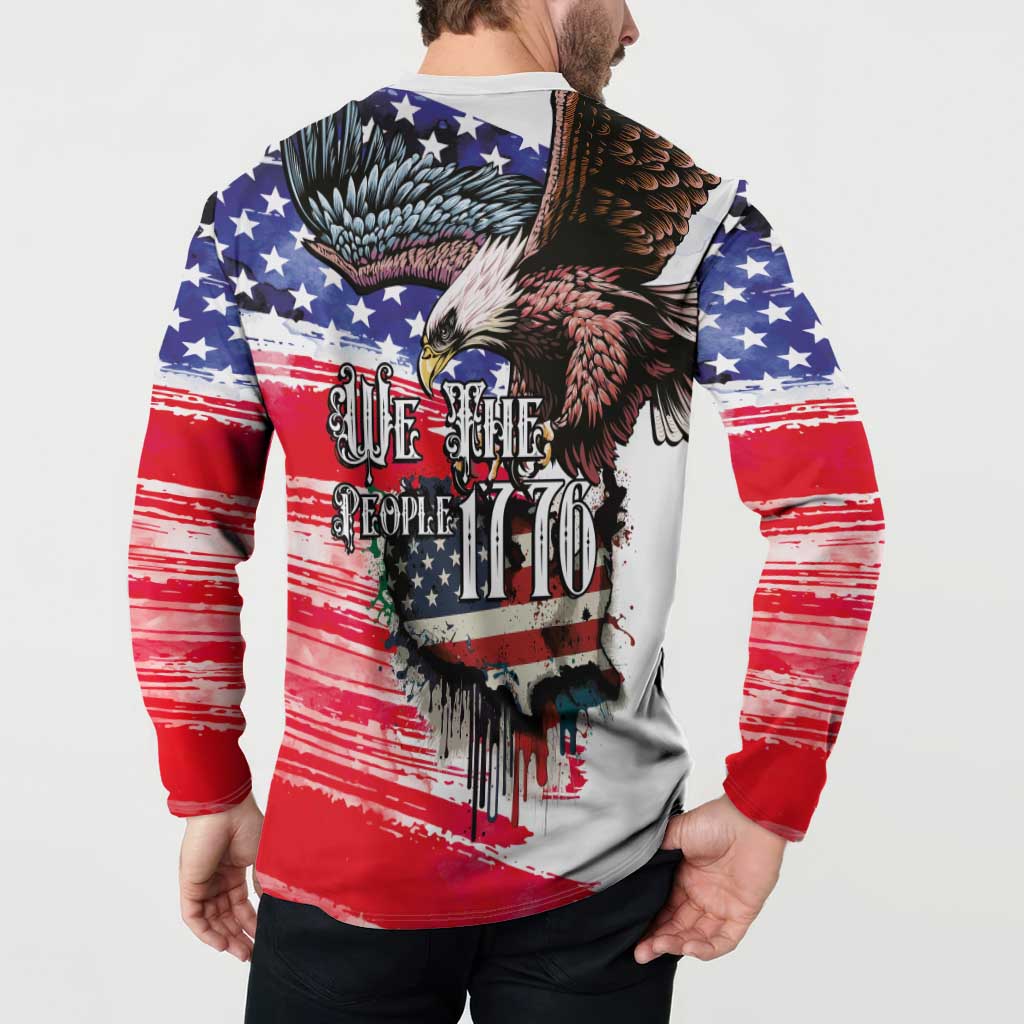 The United States Independence Day Button Sweatshirt We The People Watercolor Style