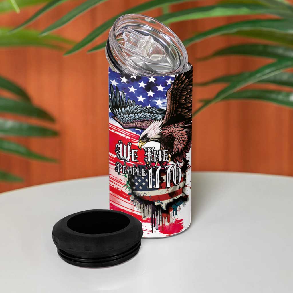 The United States Independence Day 4 in 1 Can Cooler Tumbler We The People Watercolor Style
