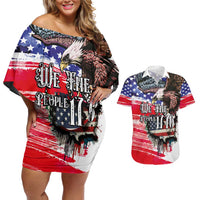 The United States Independence Day Couples Matching Off Shoulder Short Dress and Hawaiian Shirt We The People Watercolor Style