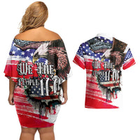 The United States Independence Day Couples Matching Off Shoulder Short Dress and Hawaiian Shirt We The People Watercolor Style