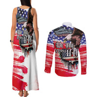 The United States Independence Day Couples Matching Tank Maxi Dress and Long Sleeve Button Shirt We The People Watercolor Style