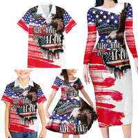 The United States Independence Day Family Matching Long Sleeve Bodycon Dress and Hawaiian Shirt We The People Watercolor Style