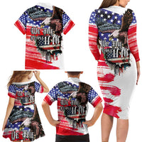 The United States Independence Day Family Matching Long Sleeve Bodycon Dress and Hawaiian Shirt We The People Watercolor Style