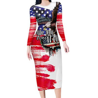 The United States Independence Day Family Matching Long Sleeve Bodycon Dress and Hawaiian Shirt We The People Watercolor Style