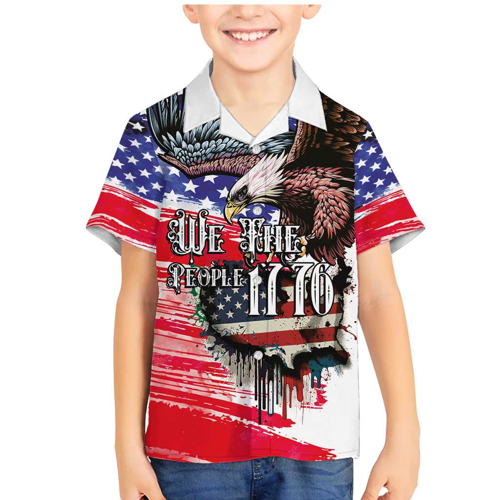 The United States Independence Day Family Matching Mermaid Dress and Hawaiian Shirt We The People Watercolor Style