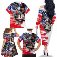 The United States Independence Day Family Matching Off The Shoulder Long Sleeve Dress and Hawaiian Shirt We The People Watercolor Style