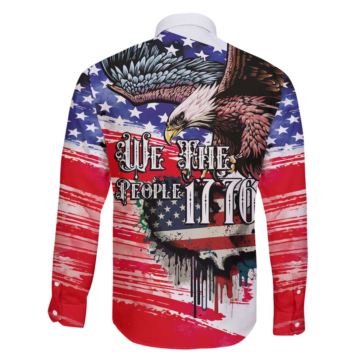 The United States Independence Day Family Matching Off The Shoulder Long Sleeve Dress and Hawaiian Shirt We The People Watercolor Style