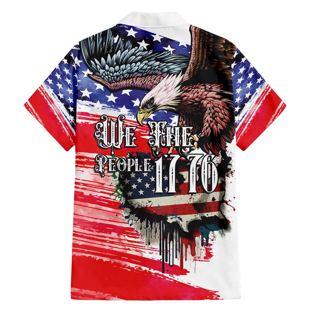 The United States Independence Day Family Matching Off Shoulder Short Dress and Hawaiian Shirt We The People Watercolor Style