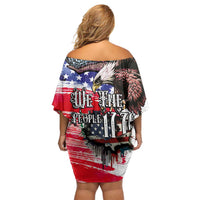 The United States Independence Day Family Matching Off Shoulder Short Dress and Hawaiian Shirt We The People Watercolor Style