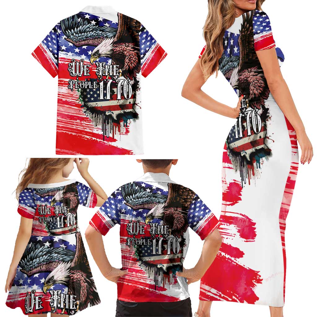 The United States Independence Day Family Matching Short Sleeve Bodycon Dress and Hawaiian Shirt We The People Watercolor Style