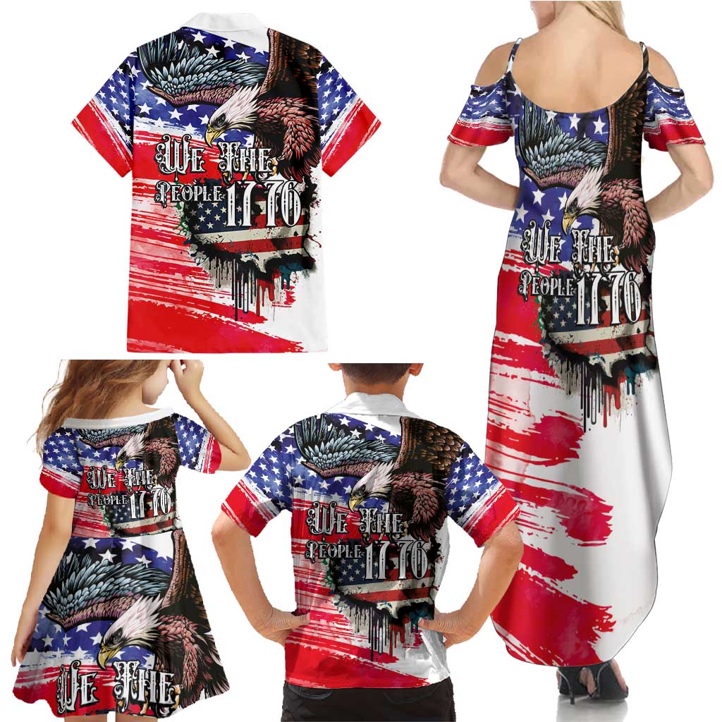 The United States Independence Day Family Matching Summer Maxi Dress and Hawaiian Shirt We The People Watercolor Style