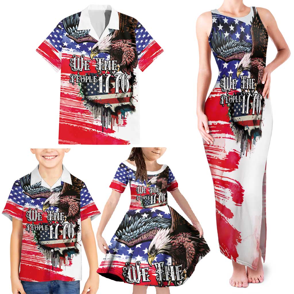The United States Independence Day Family Matching Tank Maxi Dress and Hawaiian Shirt We The People Watercolor Style